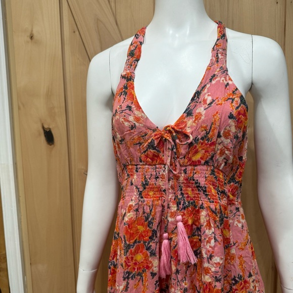 Free People Washed Ashore Mini Dress Size Medium Pink Lined Flowy Floral Dress - Picture 5 of 16